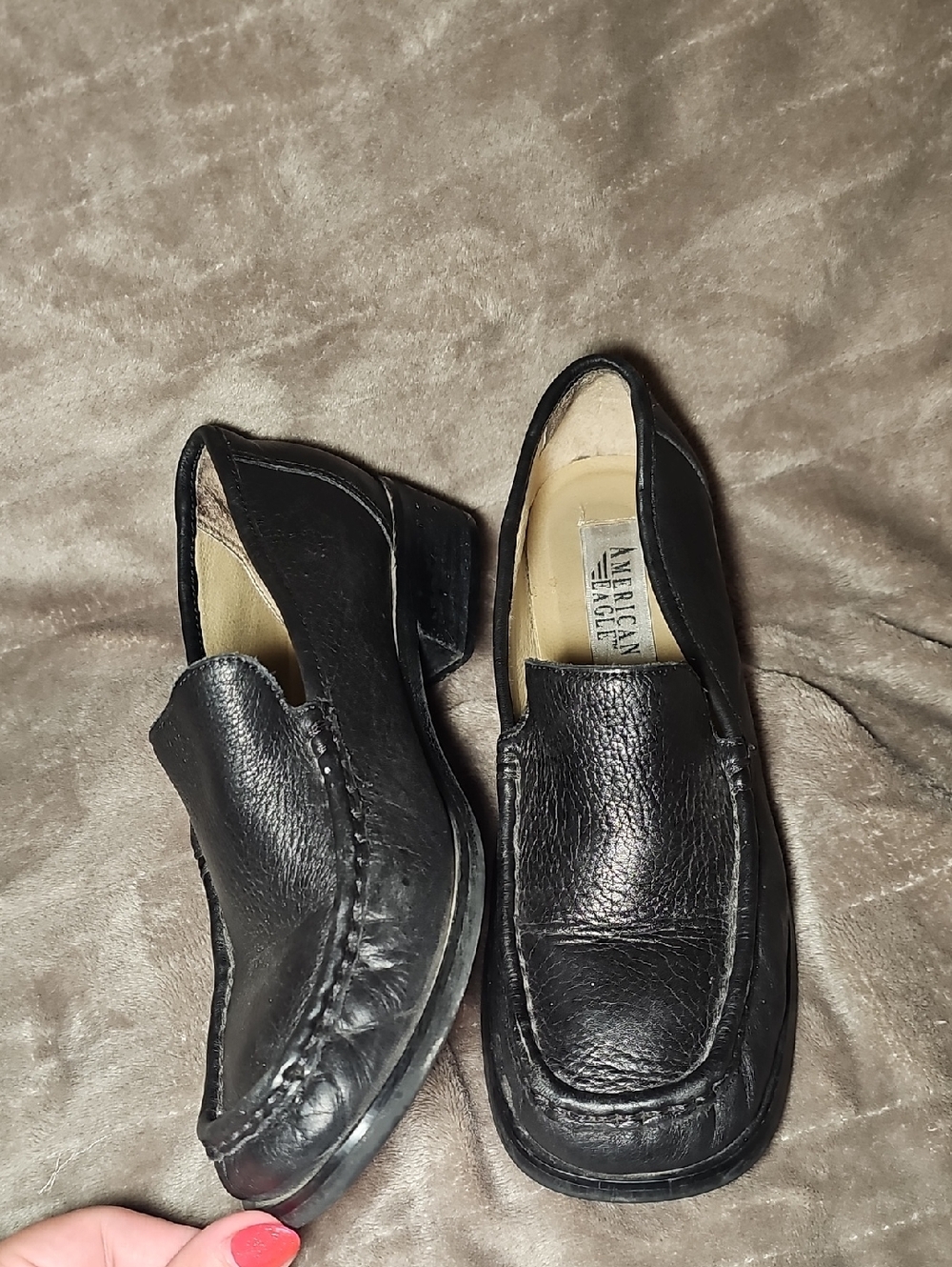 Vintage Y2k American Eagle Brooks Chunky Leather Black Slip-On Heeled Loafer